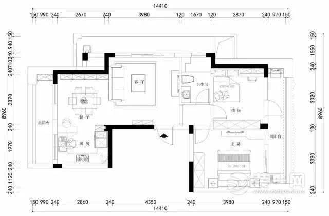 89平米两居室户型图