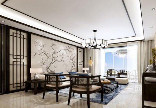 150平四居室新中式风格设计效果图客厅