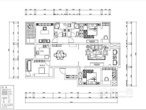 150平四居室新中式风格设计效果图户型结构图