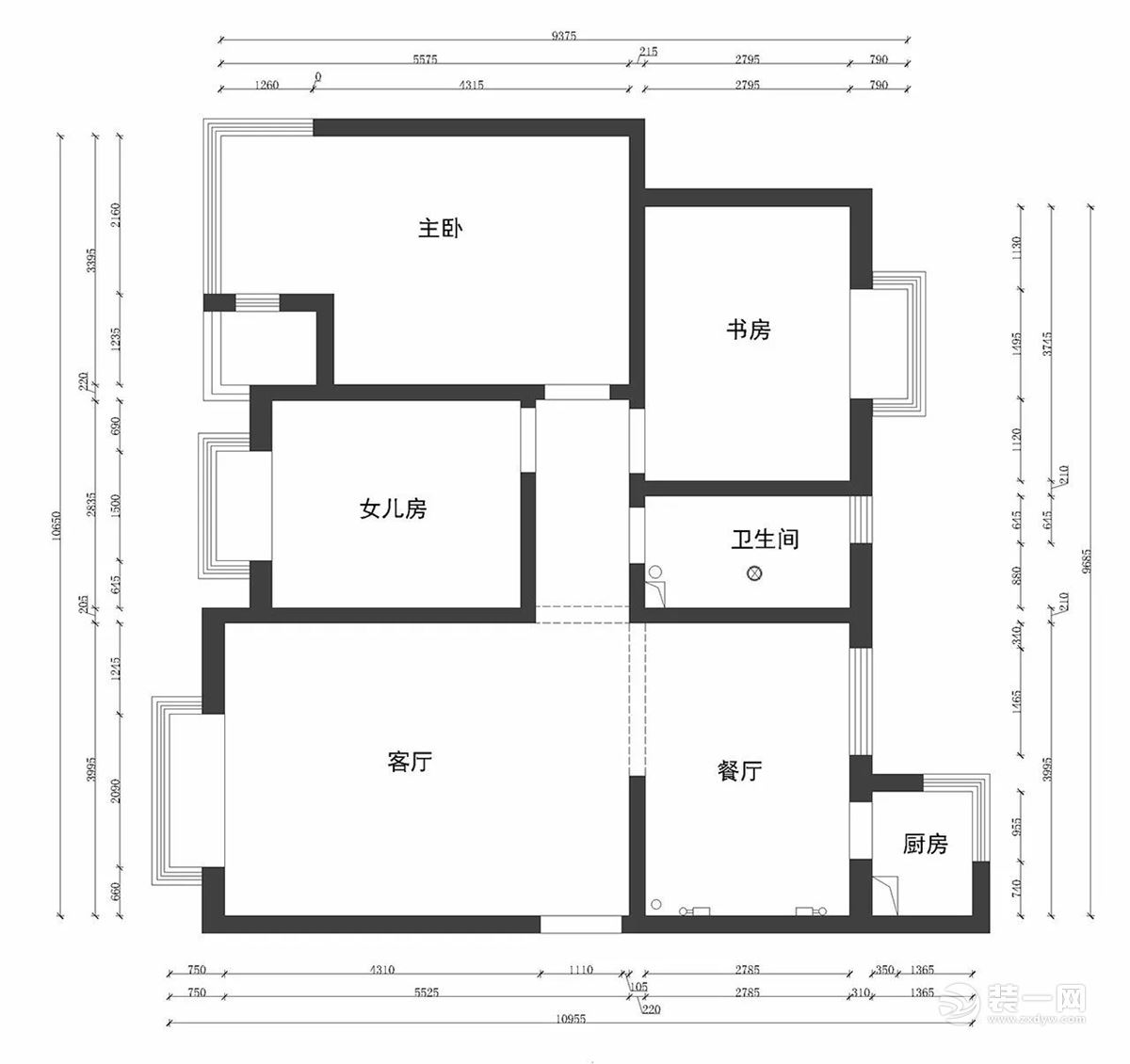 天津畅水园120平米三居室原始户型图