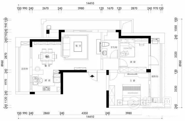 90平米两居室户型图