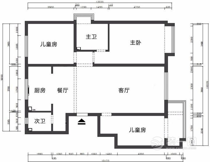 天津颐景园150平米三居室原始户型图