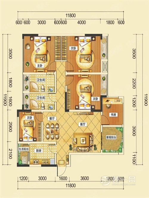 120平三居室北欧风格装修案例户型图