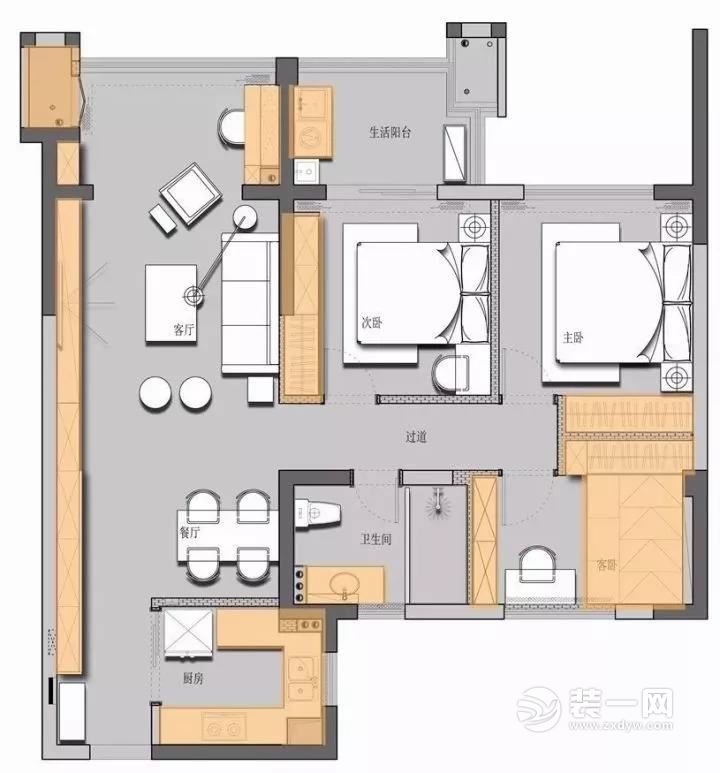 83平米三居室户型图