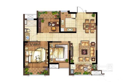 宁波两居室装修设计案例户型图