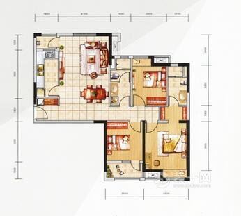 98平三居室设计案例户型图