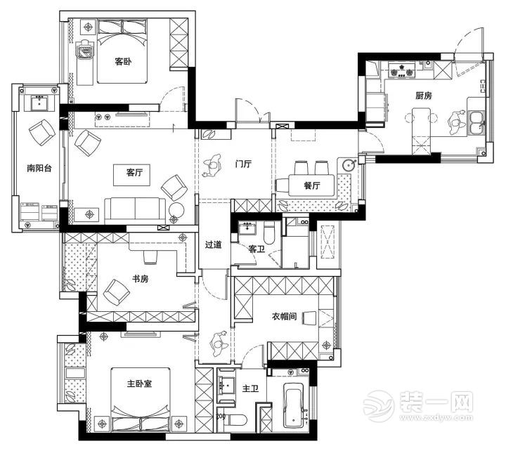 139平米美式风格四居室装修效果图