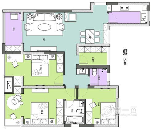 温州三居室北欧现代风格装修效果图户型图