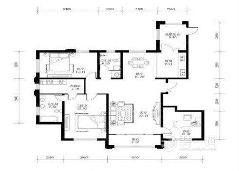 宁波140平现代简约风格三居室案例户型图