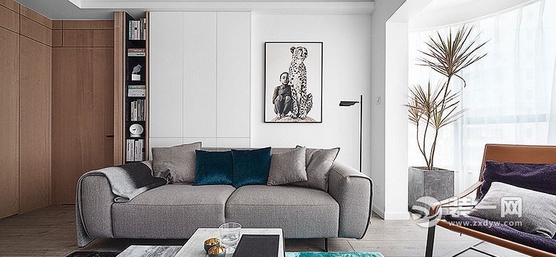 宁波105平米现代简约三居室设计客厅图