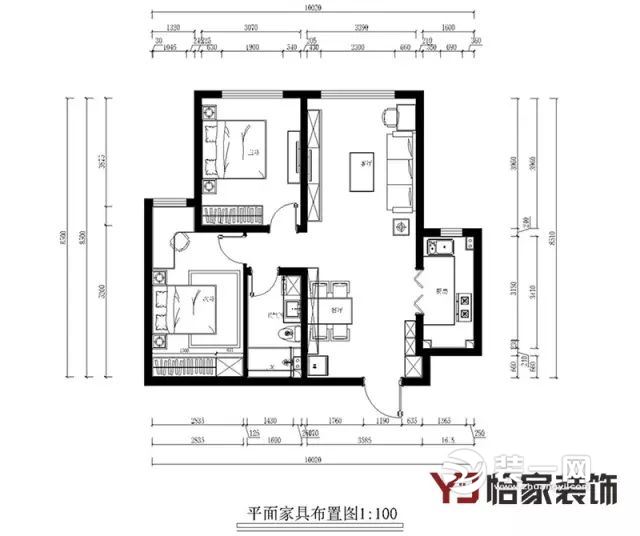 天津旺海公府99平米两居室户型图