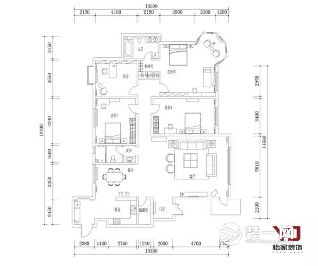 天津国际公寓230平米三居室户型图