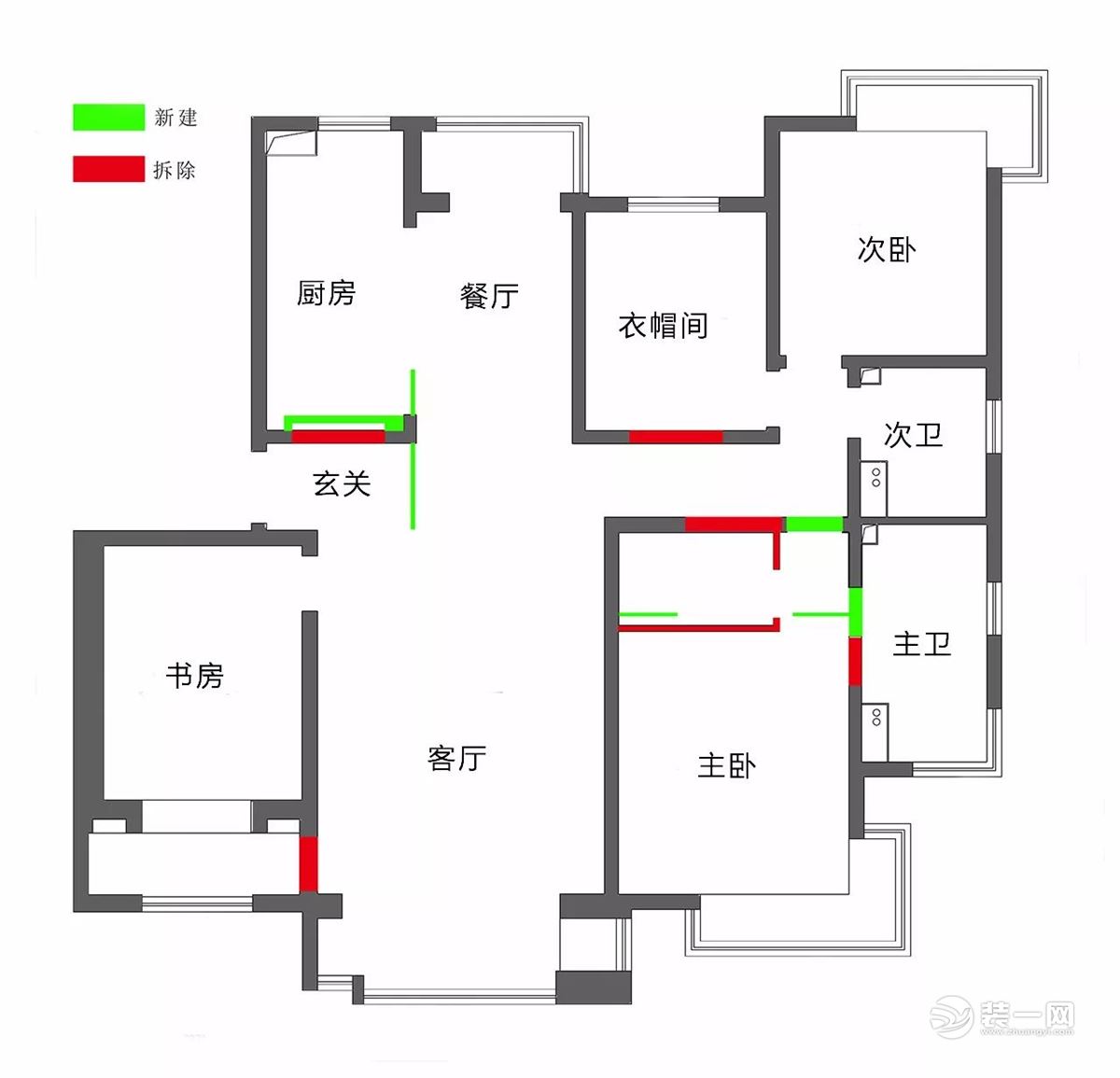 天津瑞海名苑208平米四室两厅拆改示意图