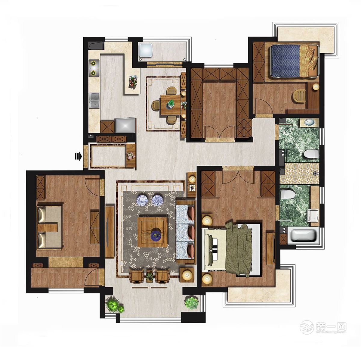 天津瑞海名苑208平米四室两厅平面布局图