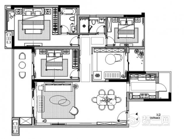 118平米四居室户型图