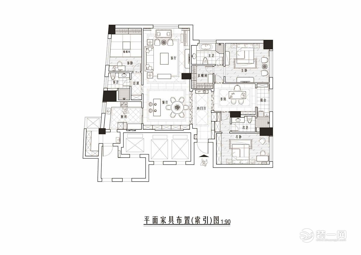 南京斯亚首府280平米美式风格装修效果图