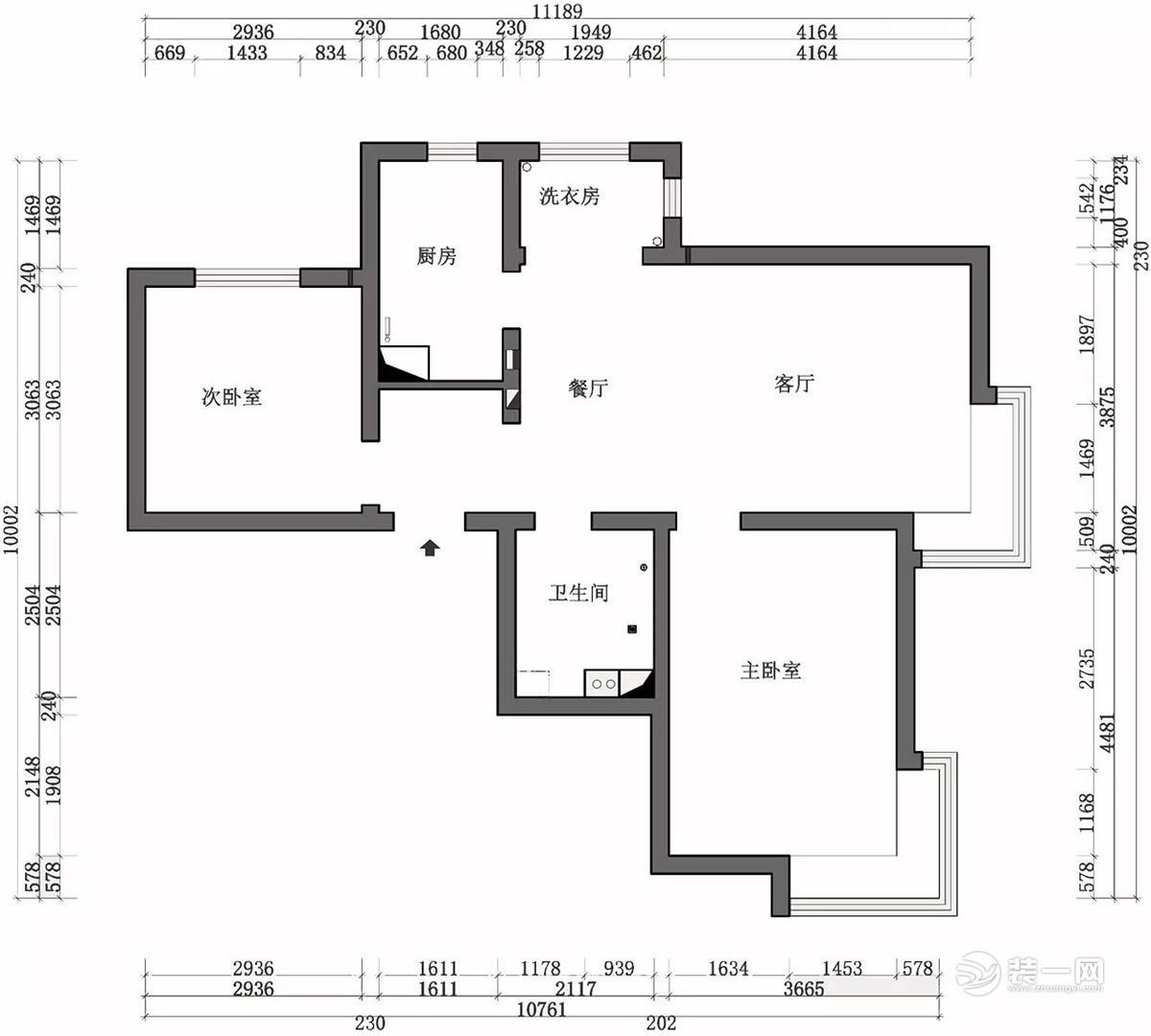 天津新梅江锦绣里90平米两室一厅原始户型图