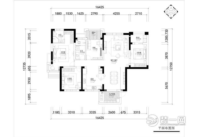 航天双城167平四居户型平面布置图