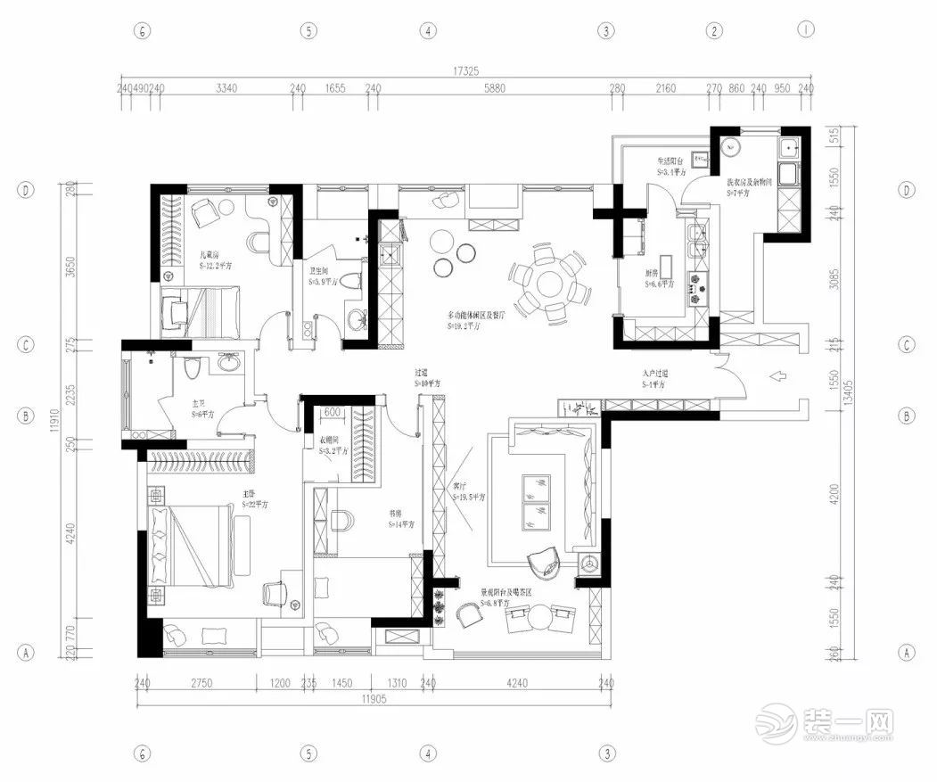 160平米三室两厅户型图