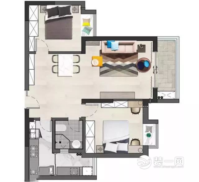 93平米两居室户型图