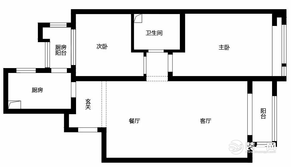 天津泽天下107平米两室两厅原始户型图