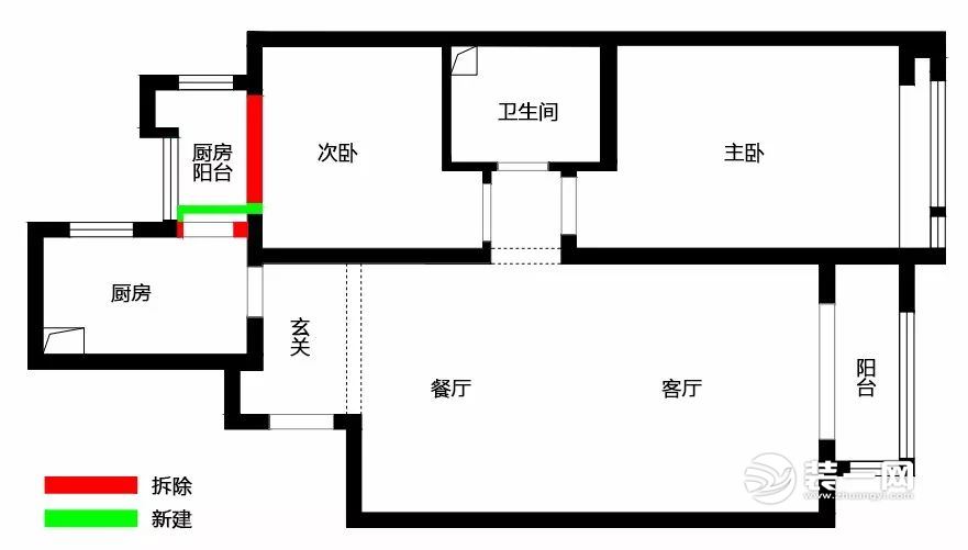 天津泽天下107平米两室两厅拆改示意图