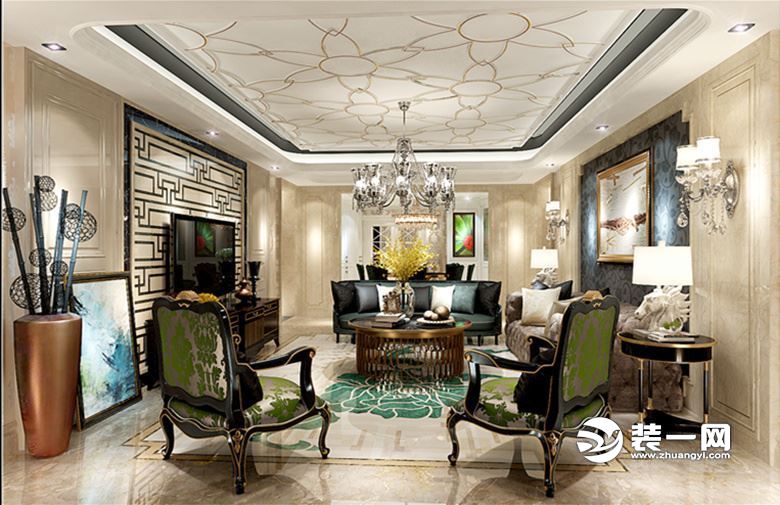 泛海国际240平古典欧式风格客厅装修设计