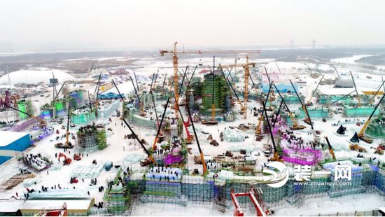 哈尔滨冰雪大世界施工现场航拍图