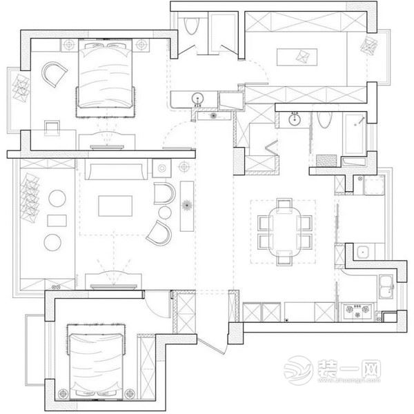 110平三居室中式风格装修案例