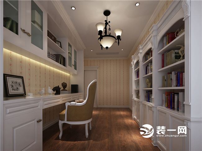 长沙鑫远尚玺121平美式风三室两厅装修效果图——书房