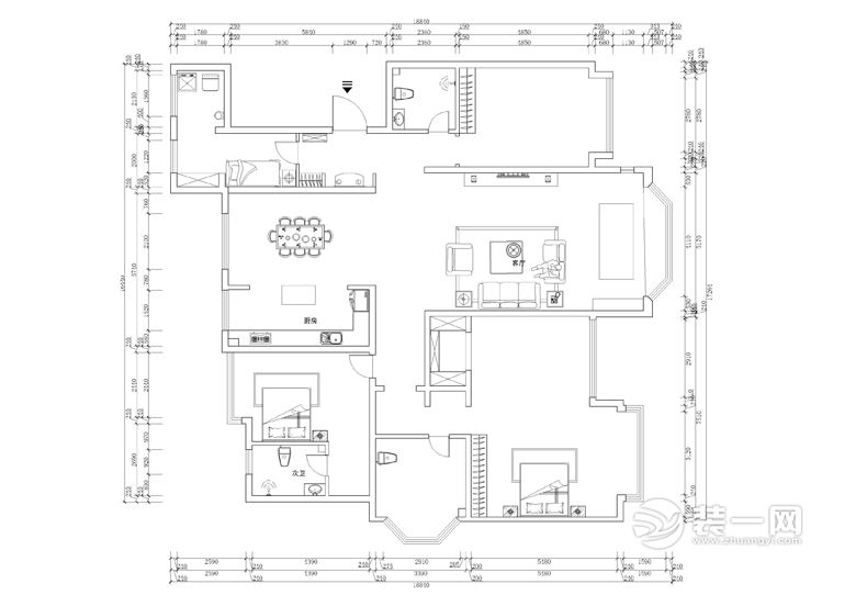 呼和浩特东河湾260平米三居室户型图