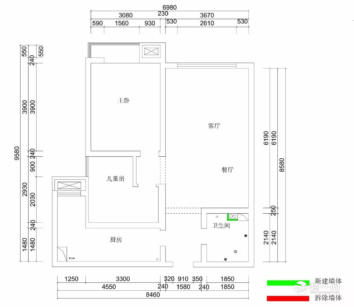 天津泰欣悦园91平拆改示意图