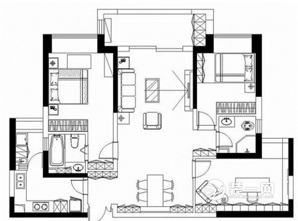 120平现代美式风格三居室装修设计案例