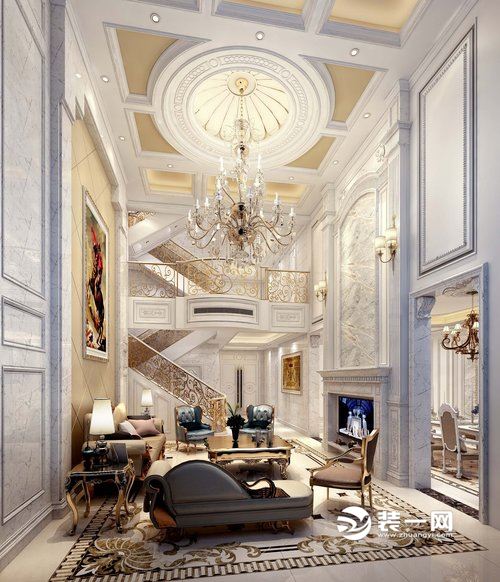 别墅欧式古典风格客厅装修设计效果图