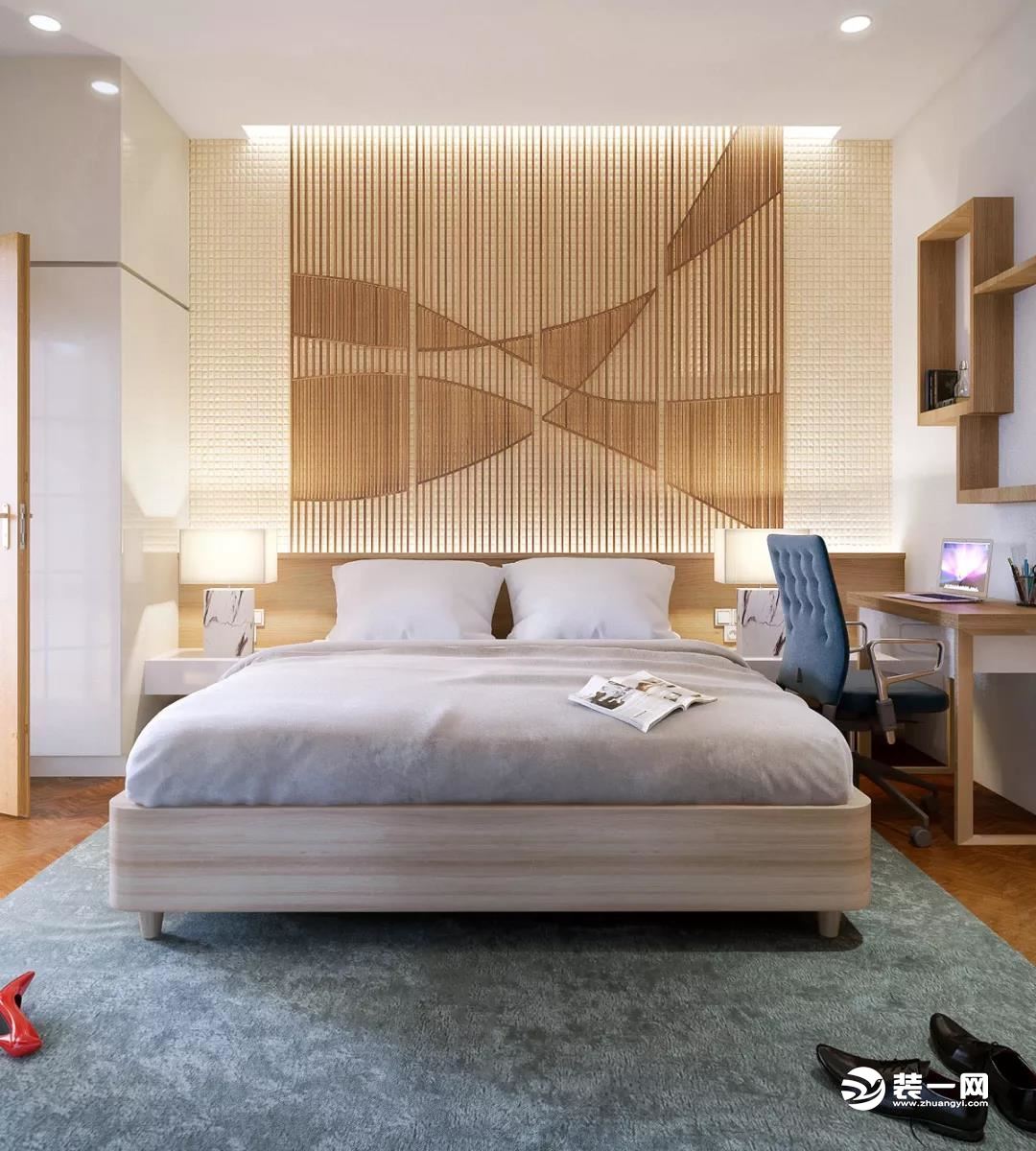 木质拼接卧室背景墙装修效果图