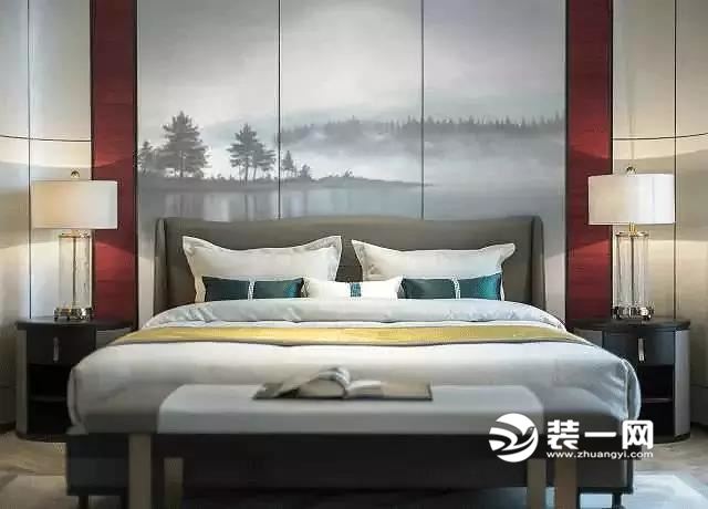 新中式卧室背景墙装修效果图