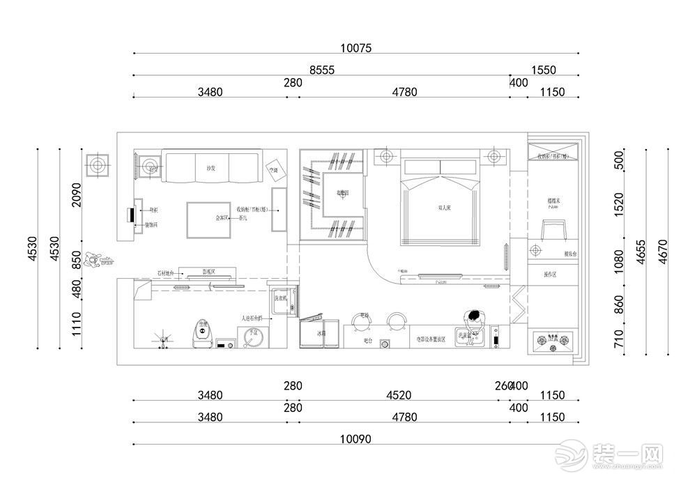 天津中山门一居室户型图