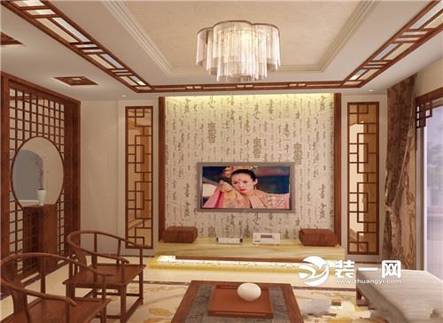 中式客厅电视背景效果图