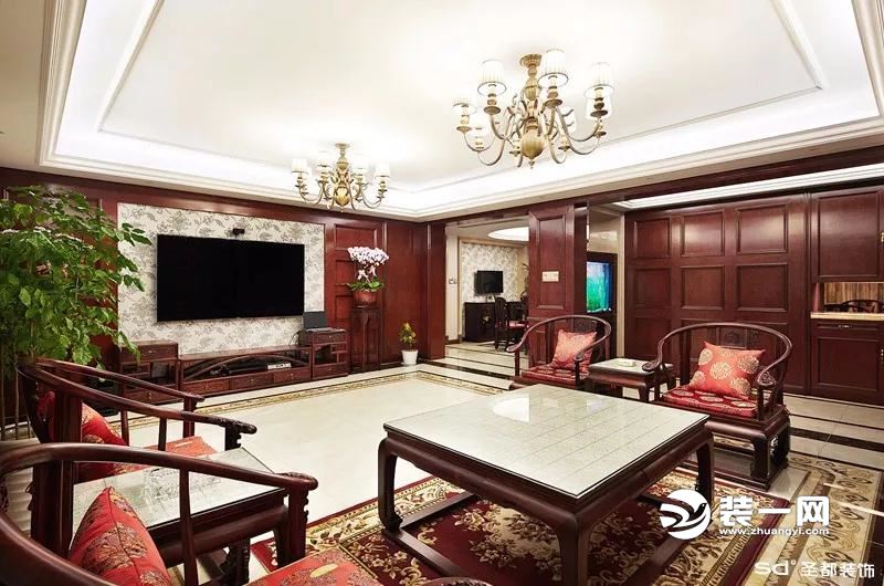 中式古典风格客厅装修效果图 武汉圣都装修公司中式古典风格效果图