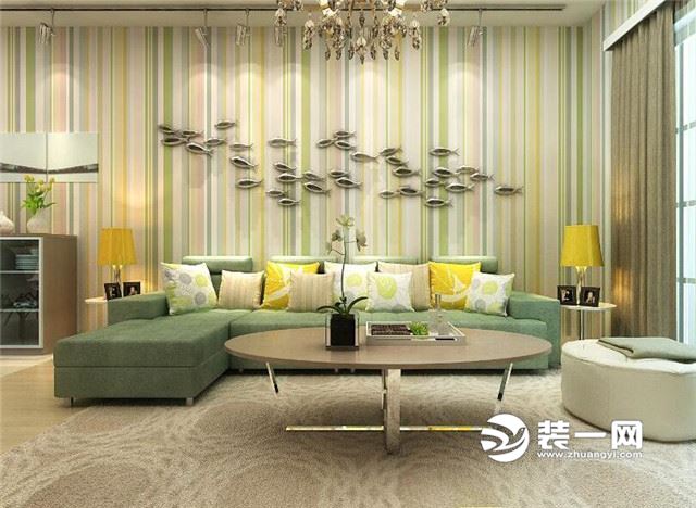 97平米现代简约风格客厅沙发背景墙装修设计效果图