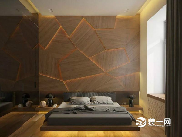 床头背景墙装修效果图 木质床头效果图