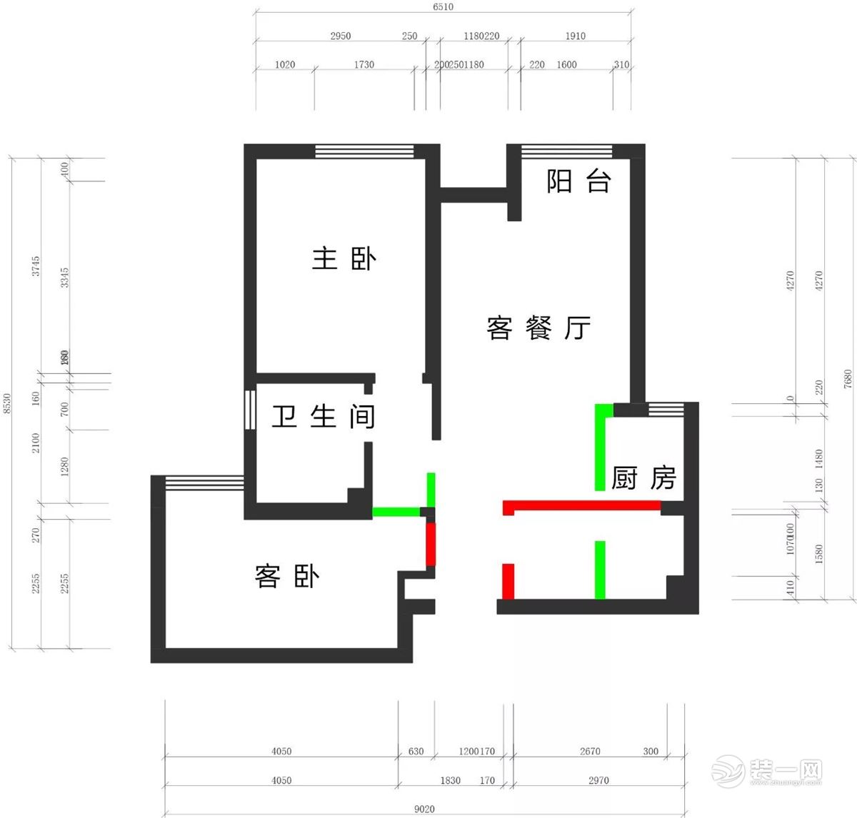 天津诺德中心诺德雅居89平米两室一厅拆改示意图