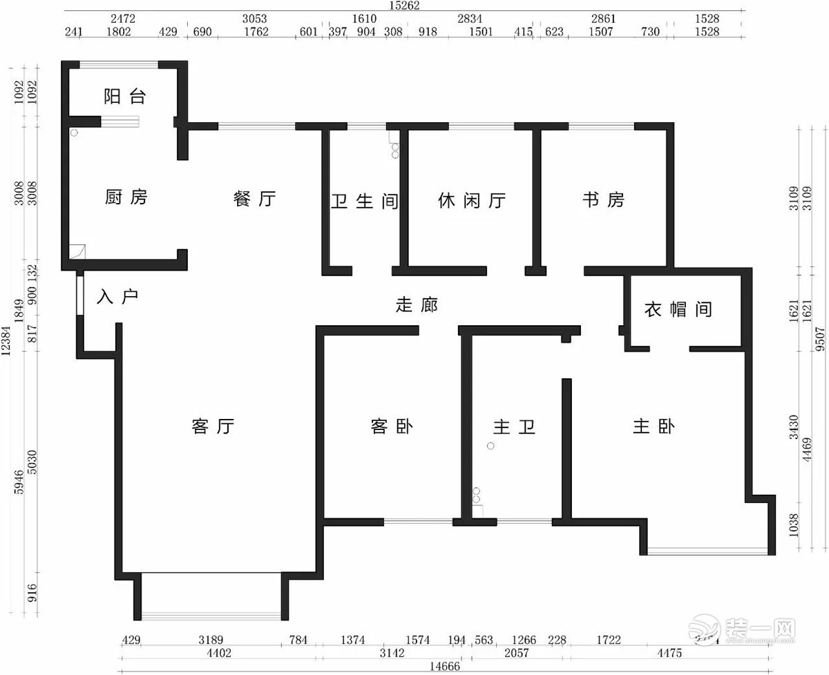 天津融创臻园165平四居室原始户型图