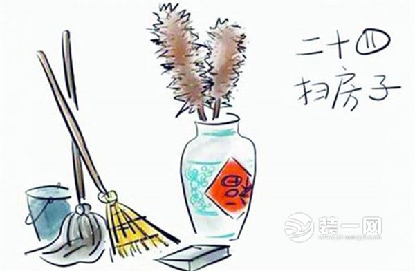 过年扫房子工具漫画图