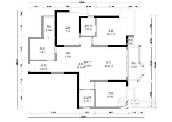 111平米三居室开放式北欧风设计案例