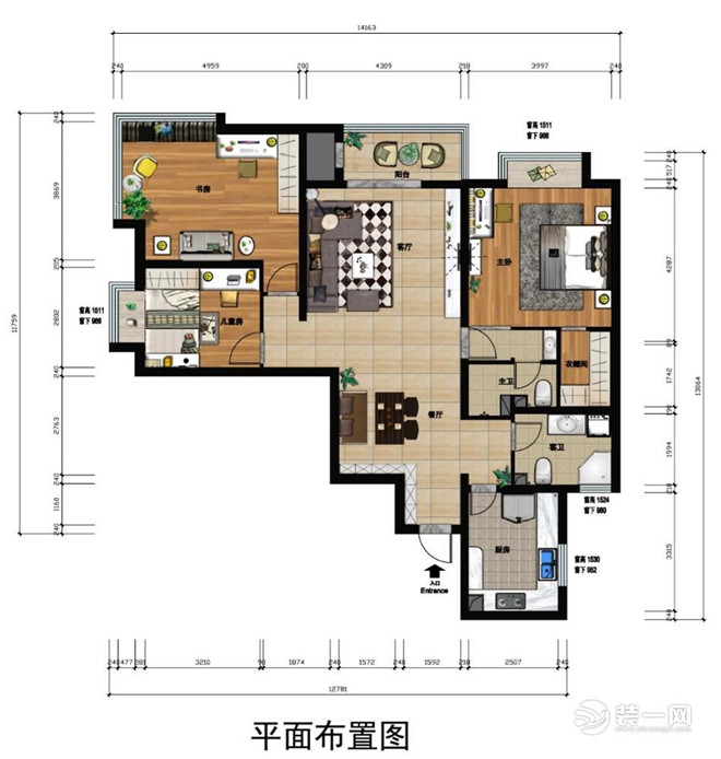 物资学院125㎡三居室平面布置图