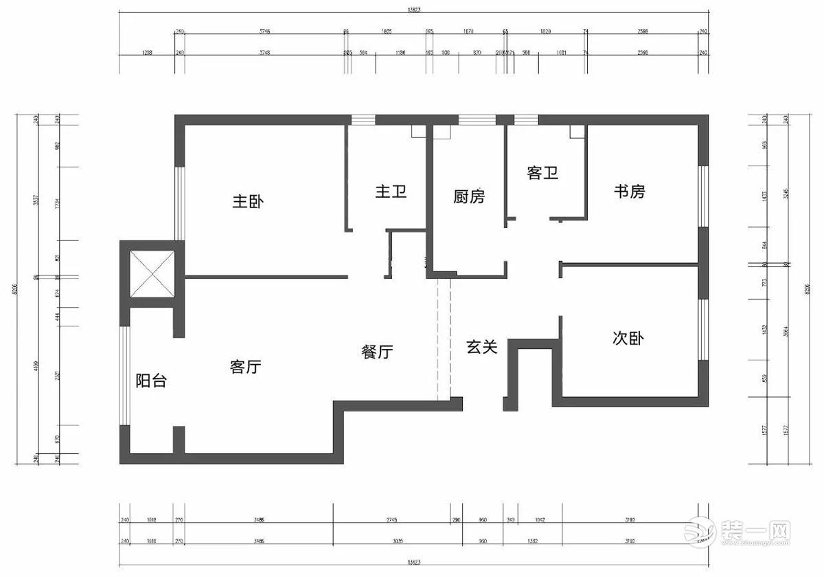 天津枫丹天城110平米三居室原始户型图