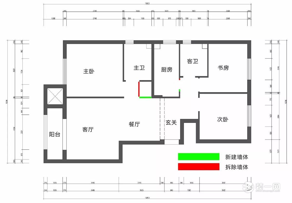 天津枫丹天城110平米三居室拆改示意图