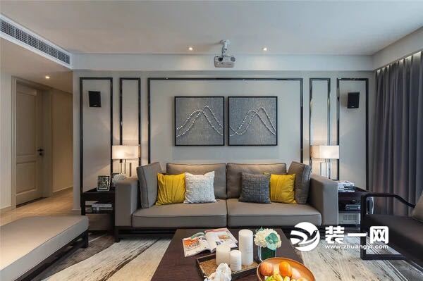 新中式风格客厅沙发背景墙装修设计效果图
