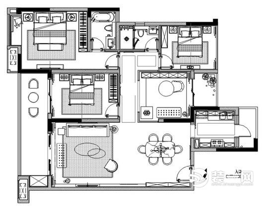 128平米三居室现代简约风格装修案例